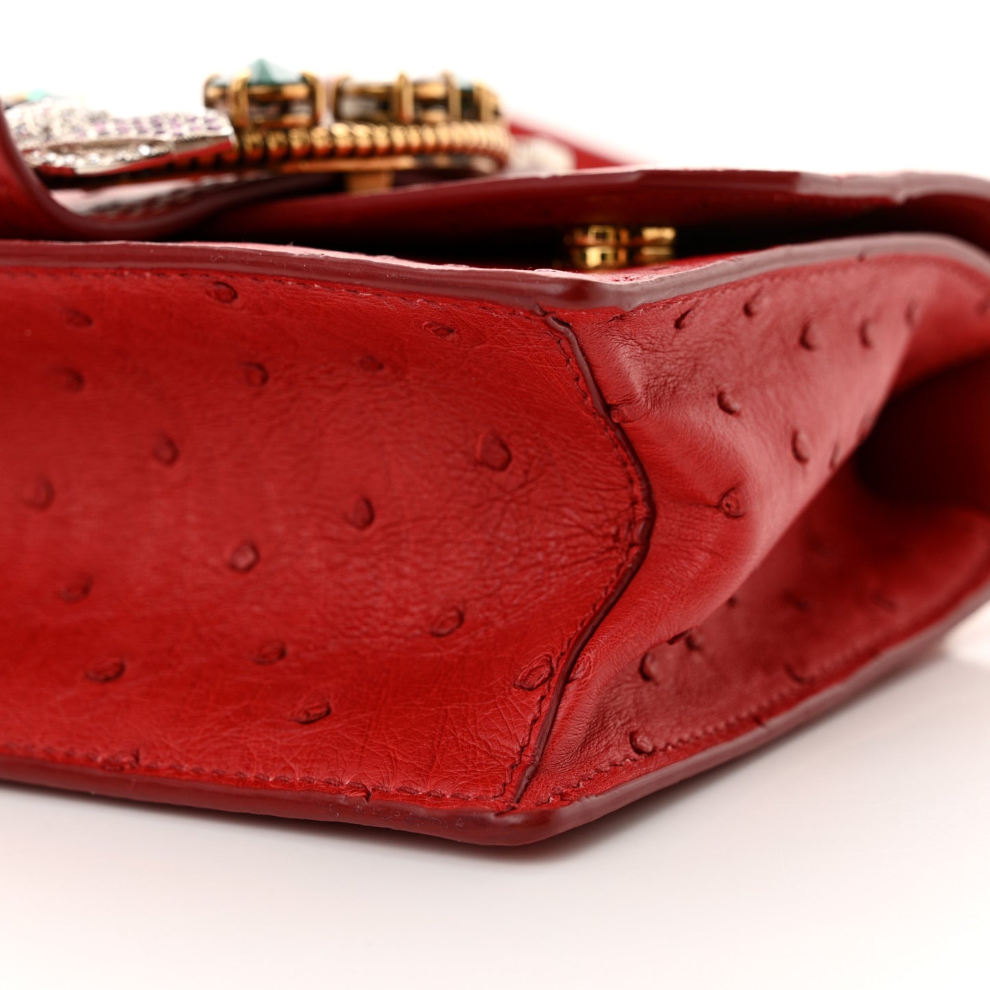 Ostrich Madras Soft Calf Crystal Embellished Shoulder Bag Fuoco