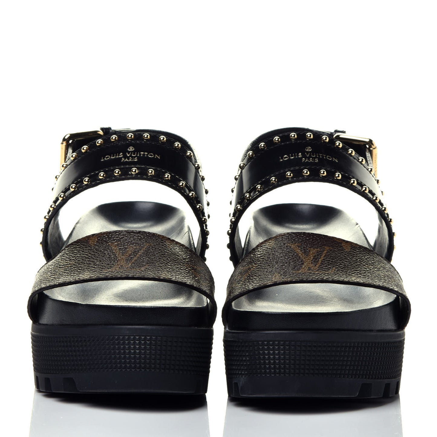 Calfskin Monogram Laureate Platform Sandals 36 Black