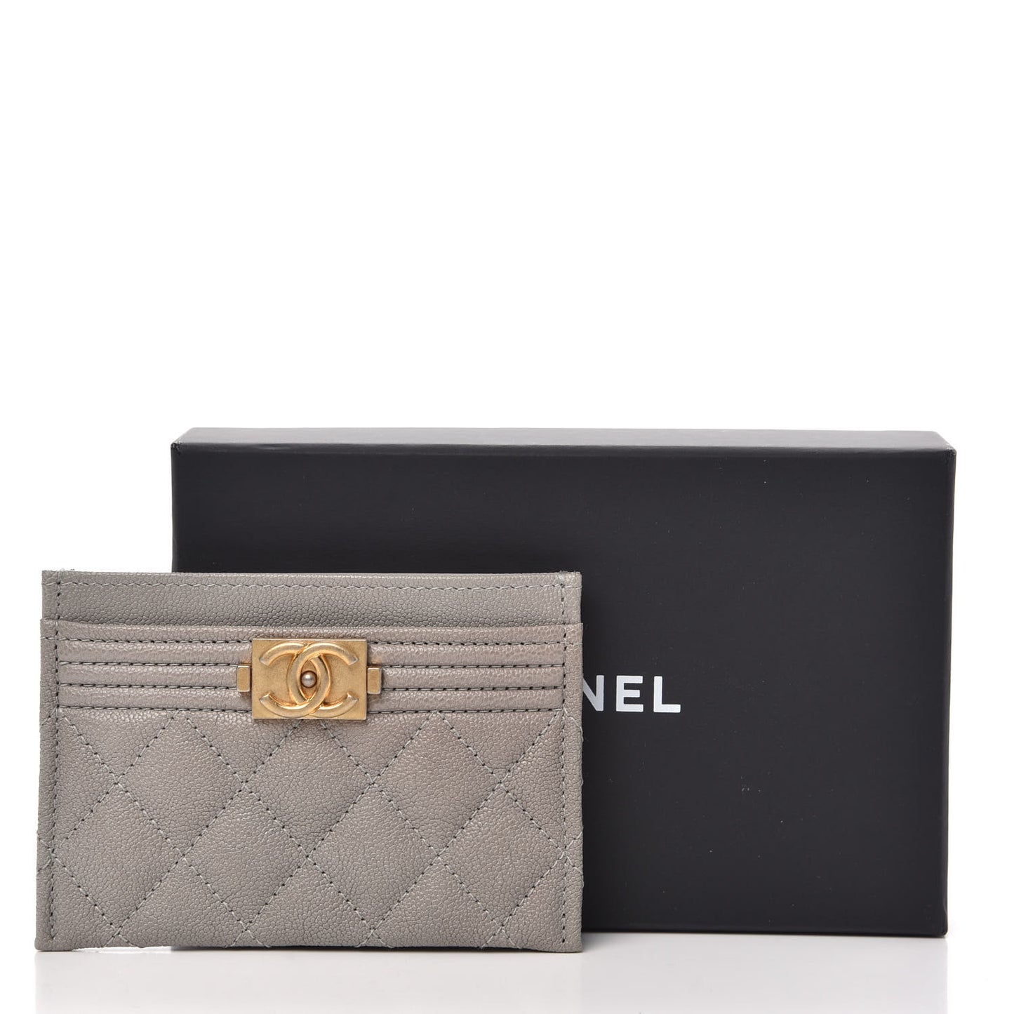 Caviar Quilted Boy Card Holder Grey
