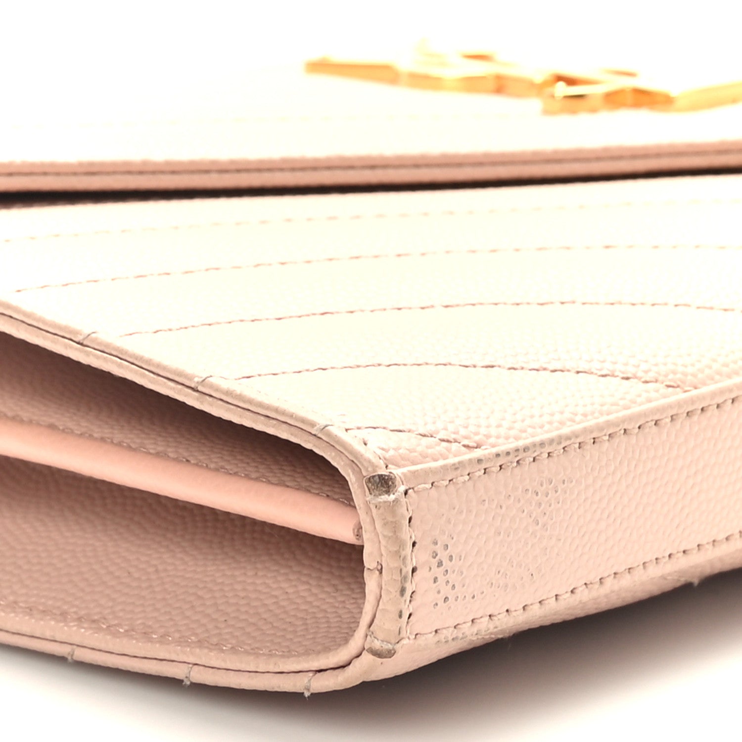 Saint Laurent Grain De Poudre Matelasse Chevron Monogram Chain Wallet Rose Antic 7 of 11
