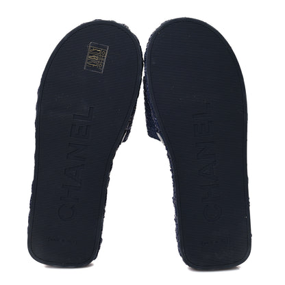 Chanel Cord CC Espadrille Slip On Sandals 41 Navy Blue 5 of 8