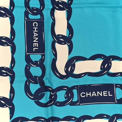Chanel Silk Chain Square Scarf Turquoise Ecru 2 of 3