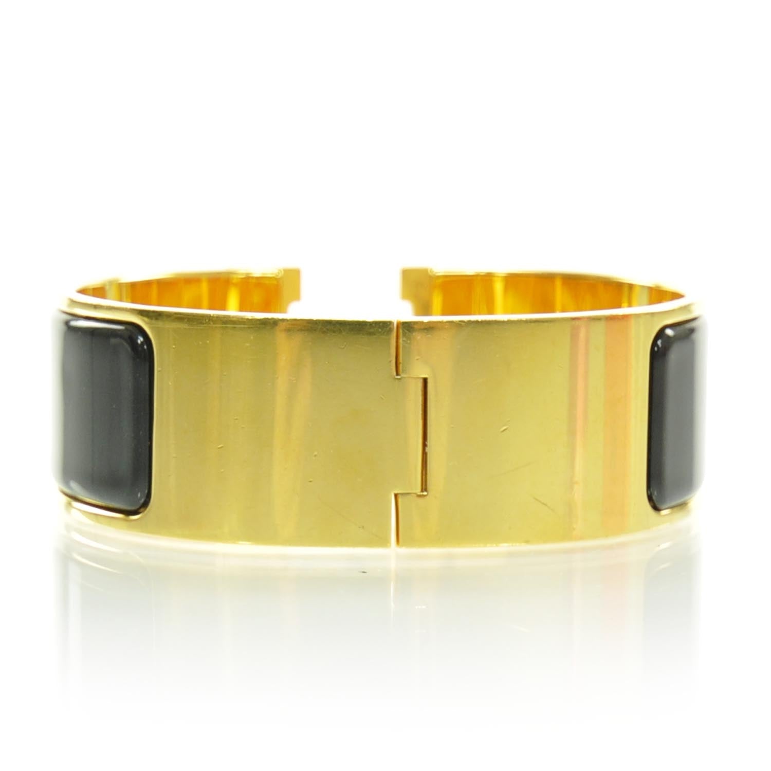 Hermes Enamel Clic Clac H Bracelet Wide Black Gold 4 of 7