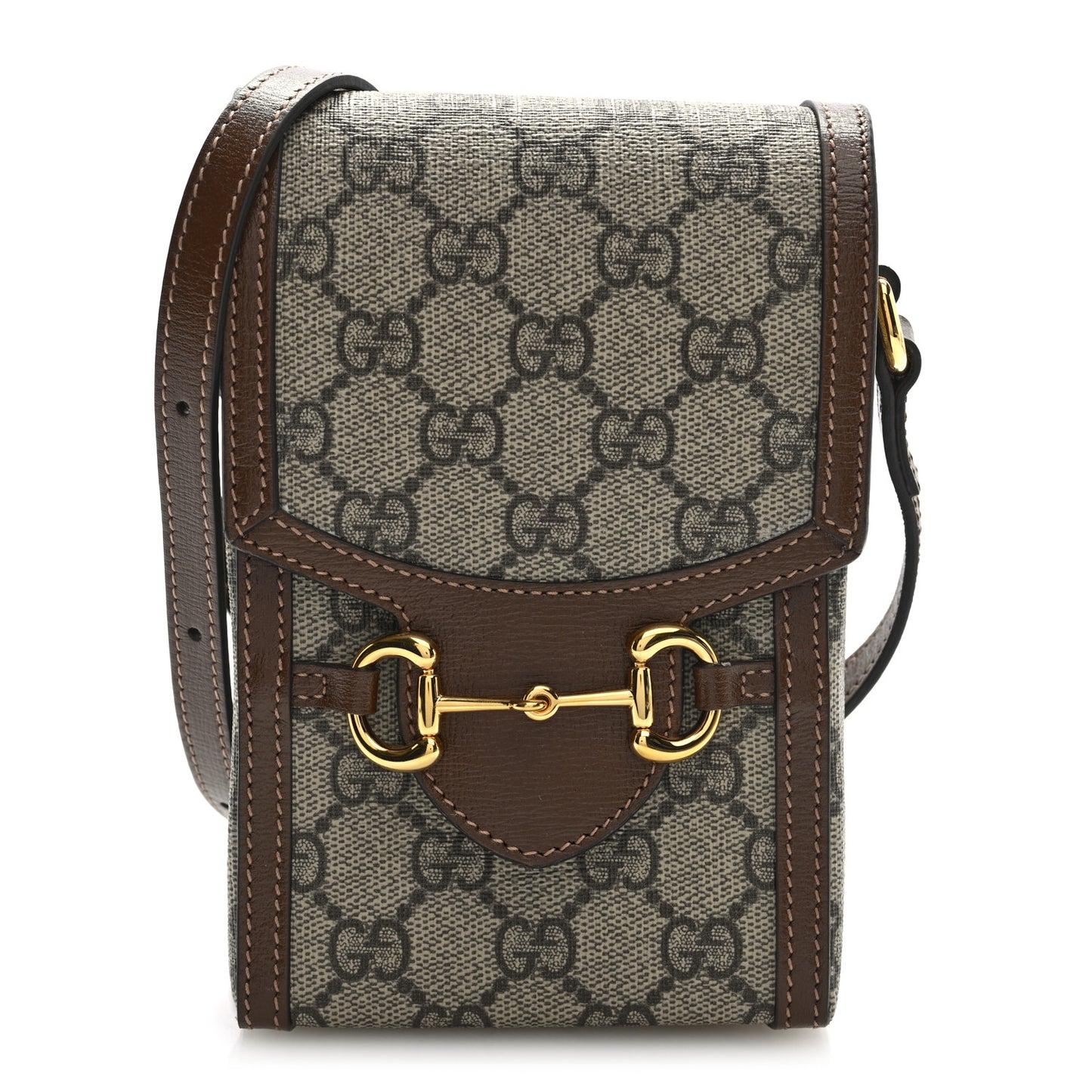 GG Supreme Monogram Mini Horsebit 1955 Crossbody Bag Beige Brown Sugar