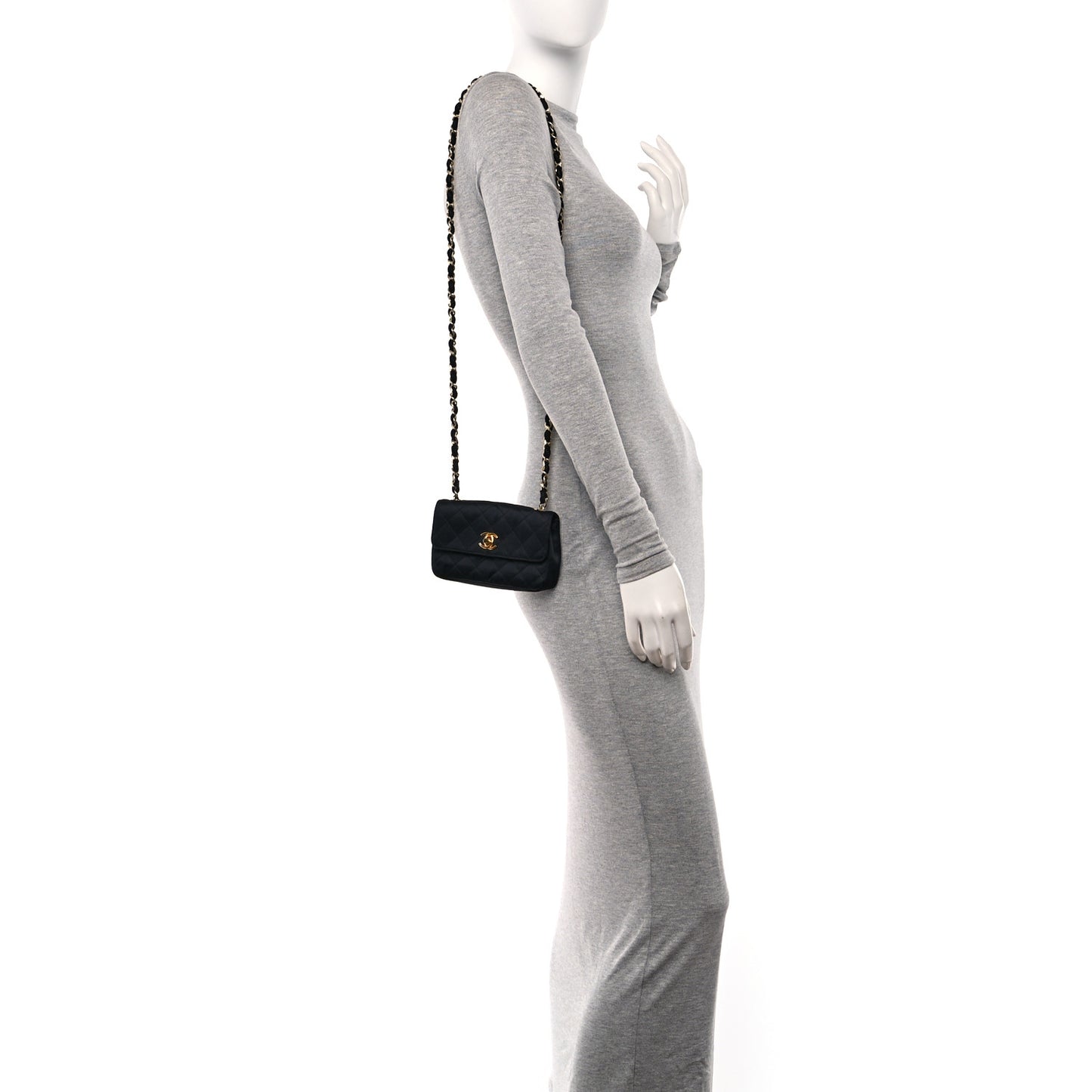 Satin Quilted Micro Mini Flap Black