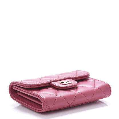 Chanel Lambskin Quilted Flap Card Holder Wallet Dark Pink 8 of 22