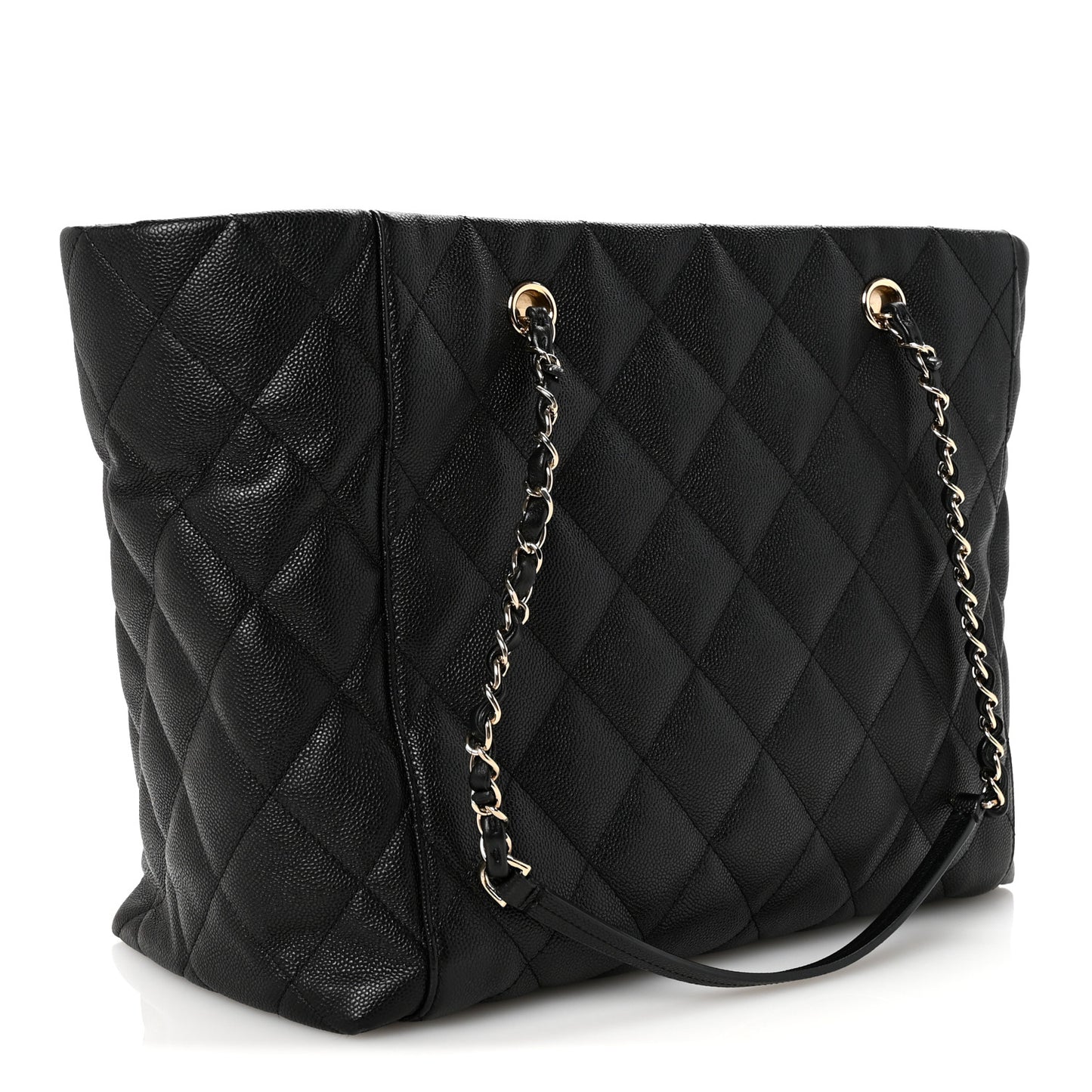 Caviar Quilted Large CC Shopping Tote Black
