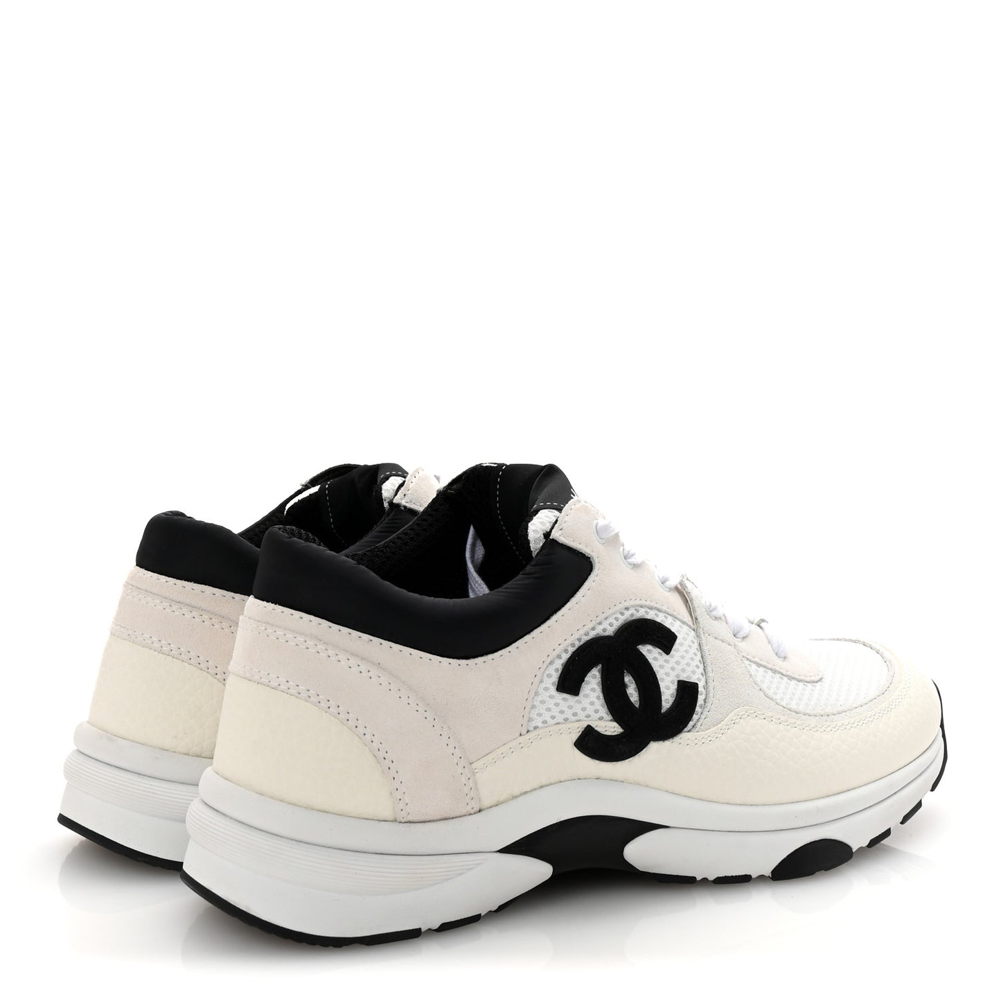Mesh Suede Calfskin Grained Calfskin Womens CC Sneakers 38.5 White Black