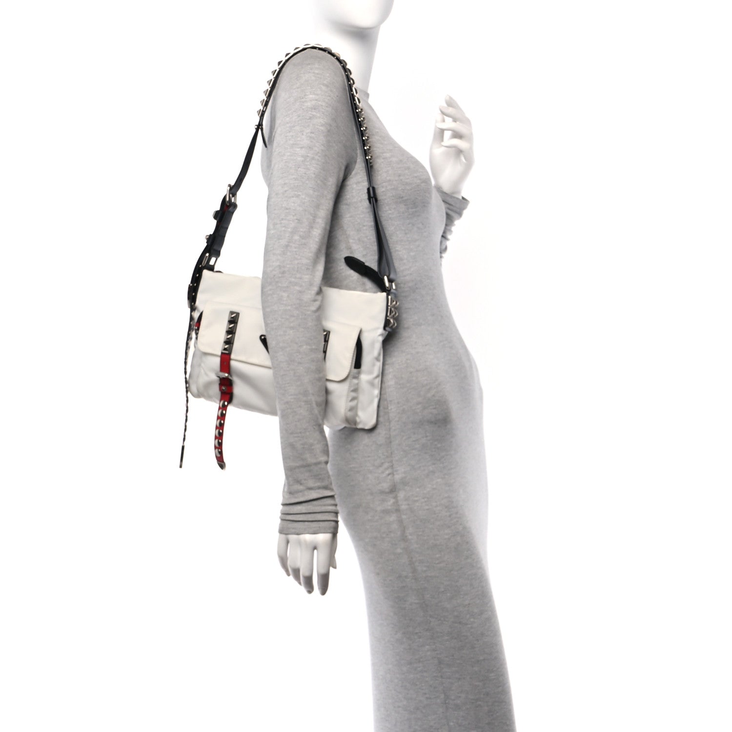Prada Nylon New Vela Studded Messenger White Fuoco 2 of 9