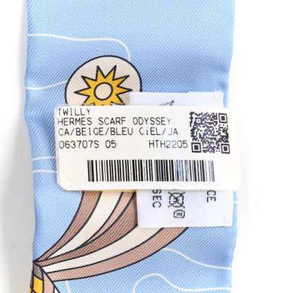 Hermes Silk Odyssey Twilly Beige Bleu Ciel Jaune Vif 4 of 4