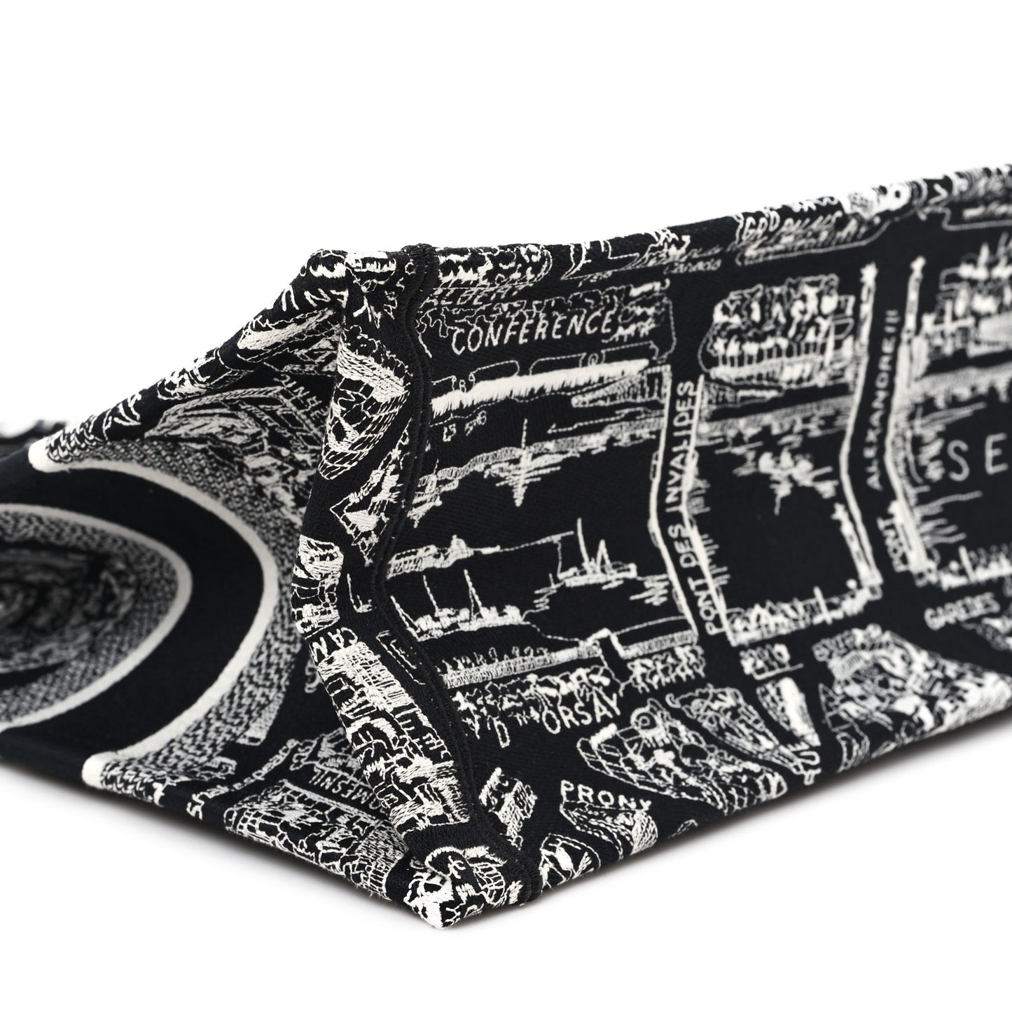 Canvas Embroidered Medium Plan De Paris Book Tote Black White