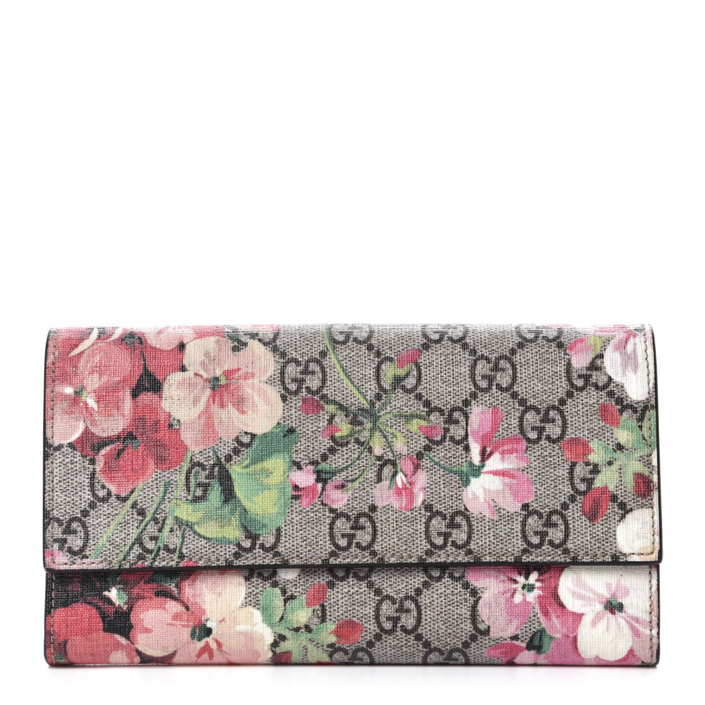 GG Supreme Monogram Blooms Continental Wallet Beige Multicolor Dry Rose