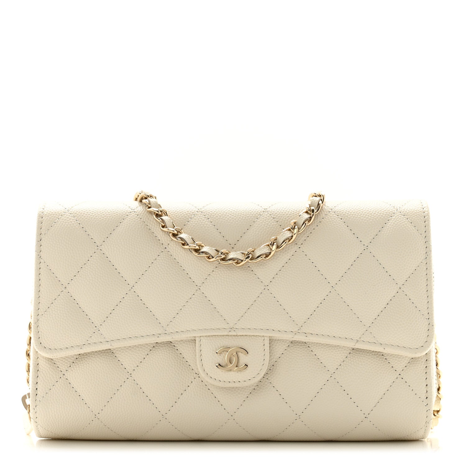Chanel Caviar Quilted Phone Holder Wallet on Removable Chain White 1 of 13