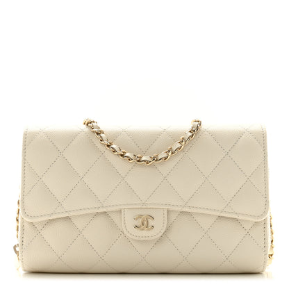 Chanel Caviar Quilted Phone Holder Wallet on Removable Chain White 1 of 13