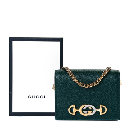 Gucci Grainy Calfskin Zumi Chain Card Case Wallet Vintage Green 7 of 7