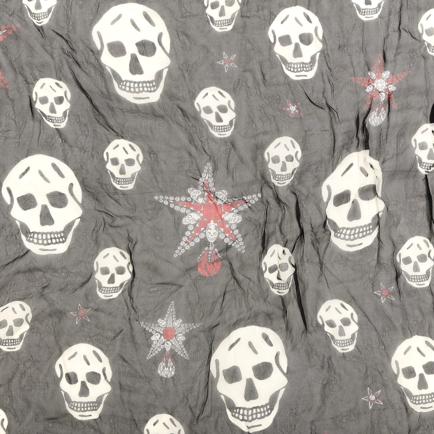 Alexander McQueen Silk Chiffon Star Skull Scarf Black Ivory 2 of 2
