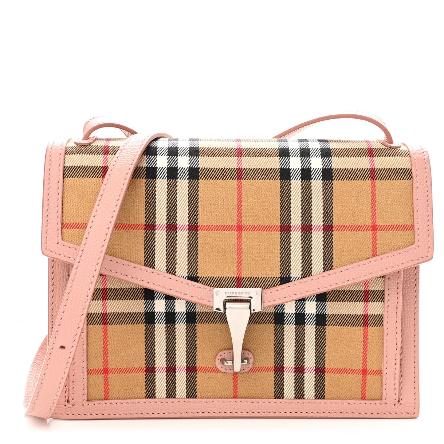 Grainy Calfskin Vintage Check Small Macken Crossbody Bag Ash Rose