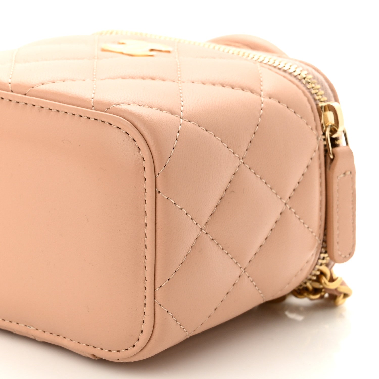 Chanel Lambskin Quilted Top Handle Mini Vanity Case With Chain Beige 10 of 10