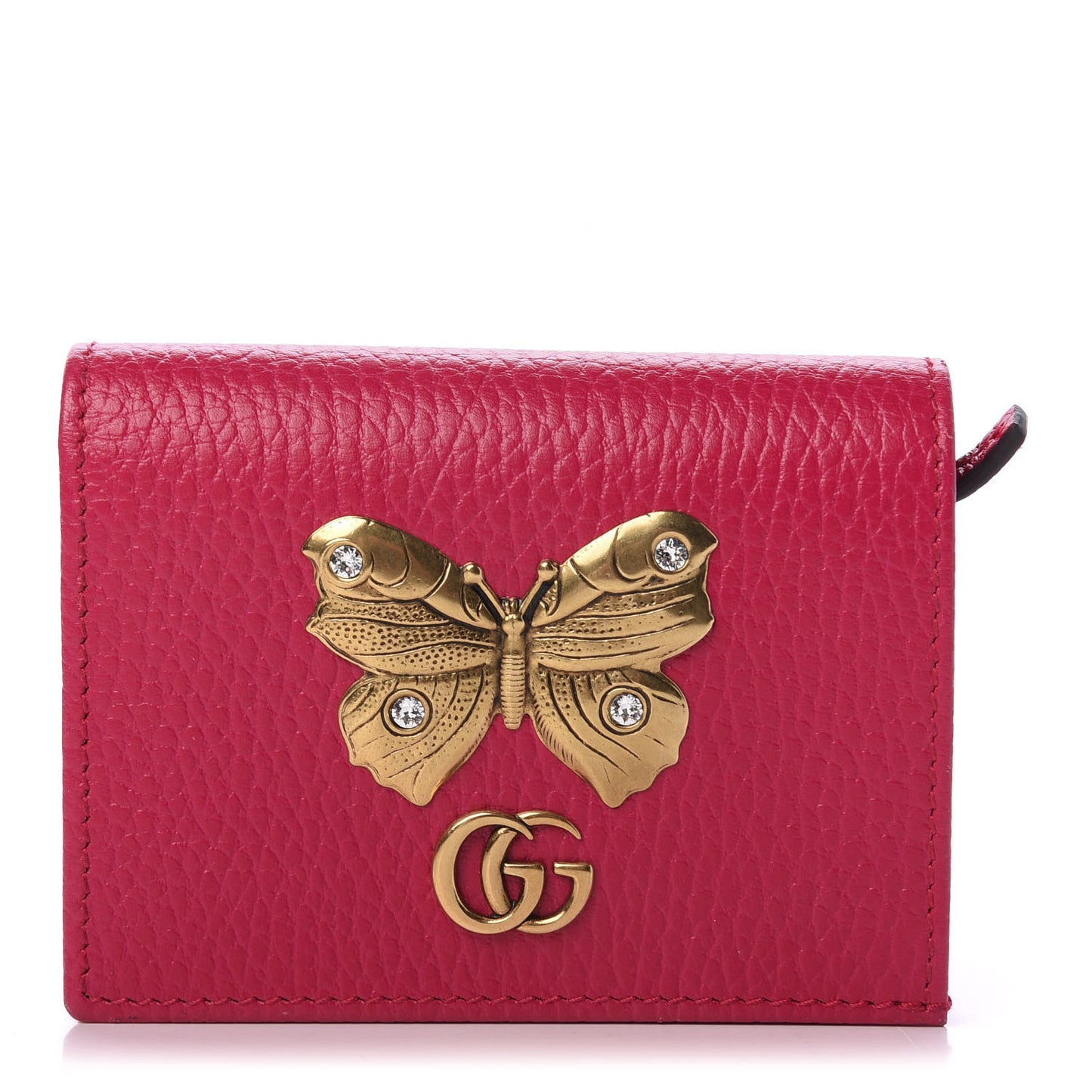 Pebbled Calfskin Butterfly Card Case Pink