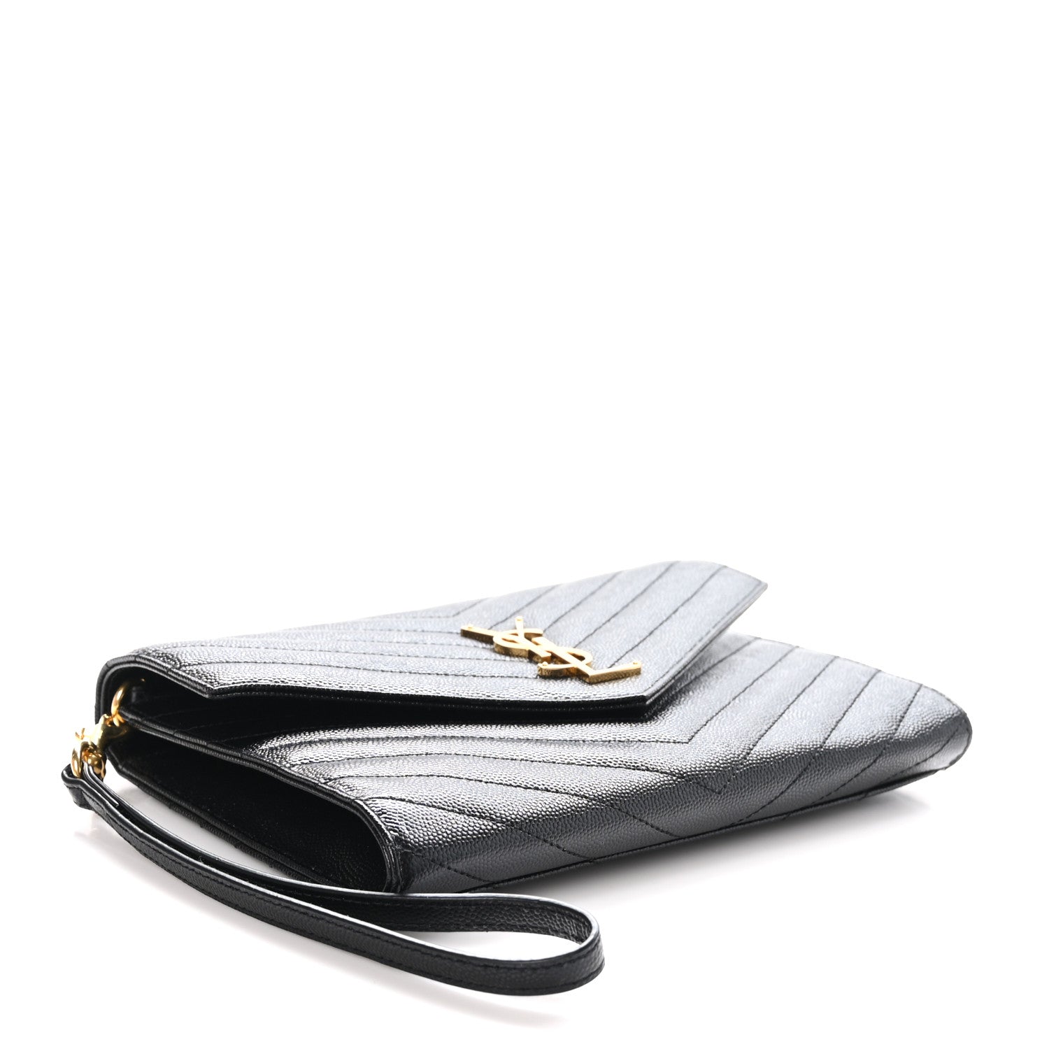 Saint Laurent Grain De Poudre Matelasse Chevron Monogram Envelope Clutch Black 4 of 8