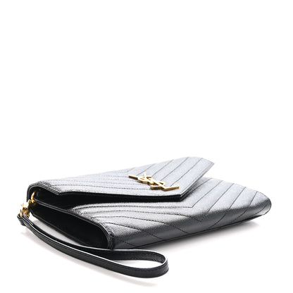 Saint Laurent Grain De Poudre Matelasse Chevron Monogram Envelope Clutch Black 4 of 8