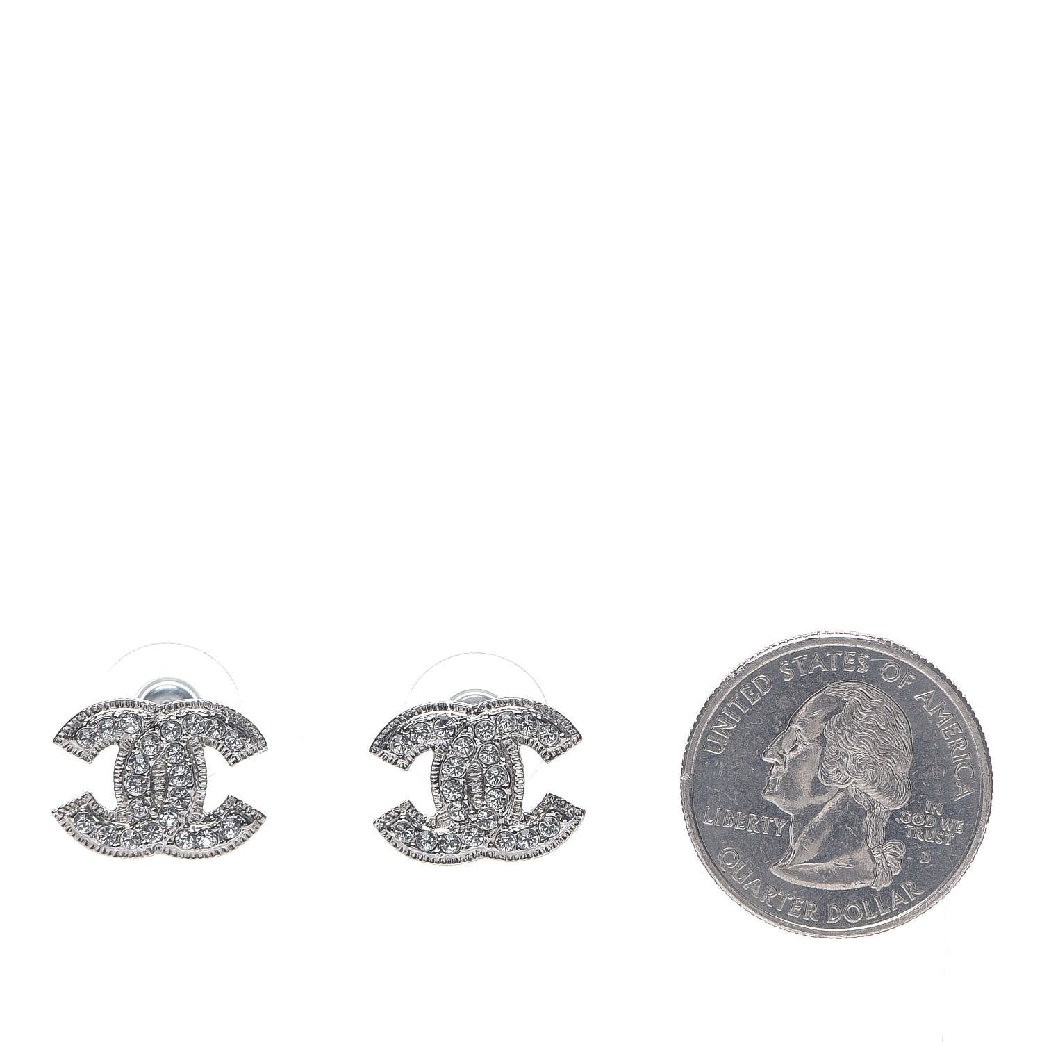 Chanel Crystal Mini Timeless CC Earrings Silver 2 of 5
