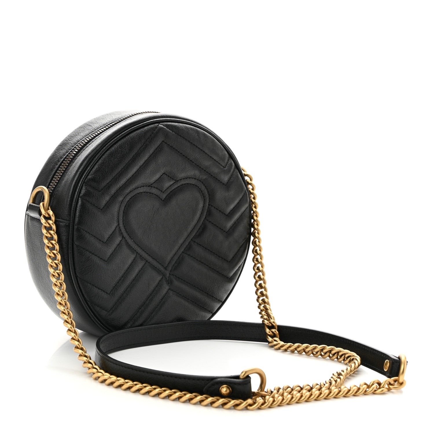 Gucci Azalea Calfskin Matelasse Heart Mini GG Marmont Round Shoulder Bag Black 3 of 10