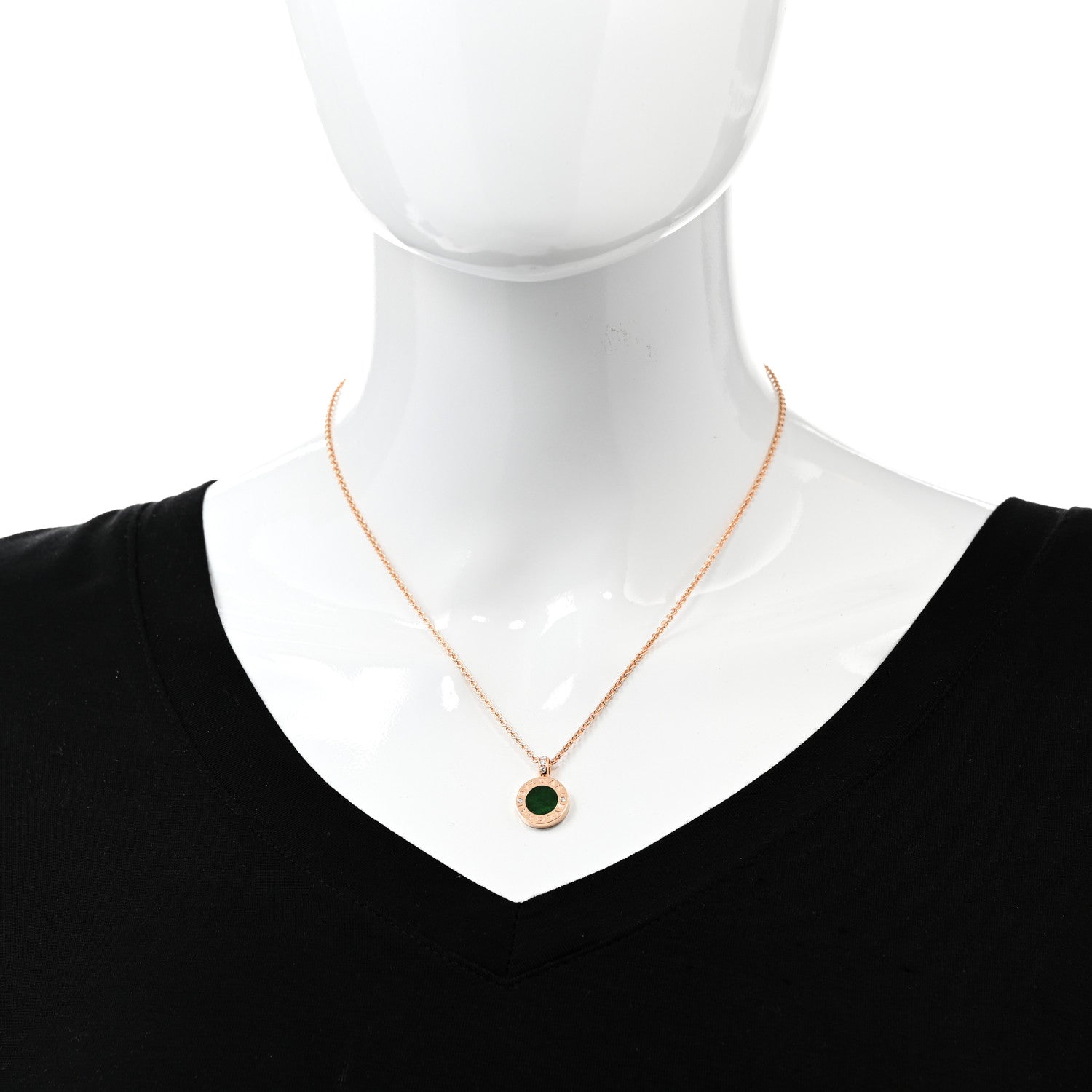 Bulgari 18K Rose Gold Diamond Green Jade BVLGARI BVLGARI Pendant Necklace 2 of 9