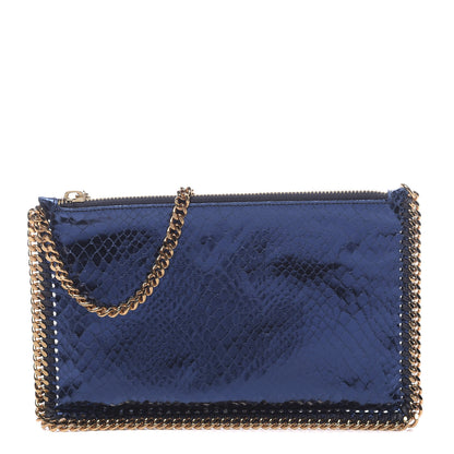Stella McCartney Metallic Faux Snakeskin Falabella Clutch Blue 1 of 11