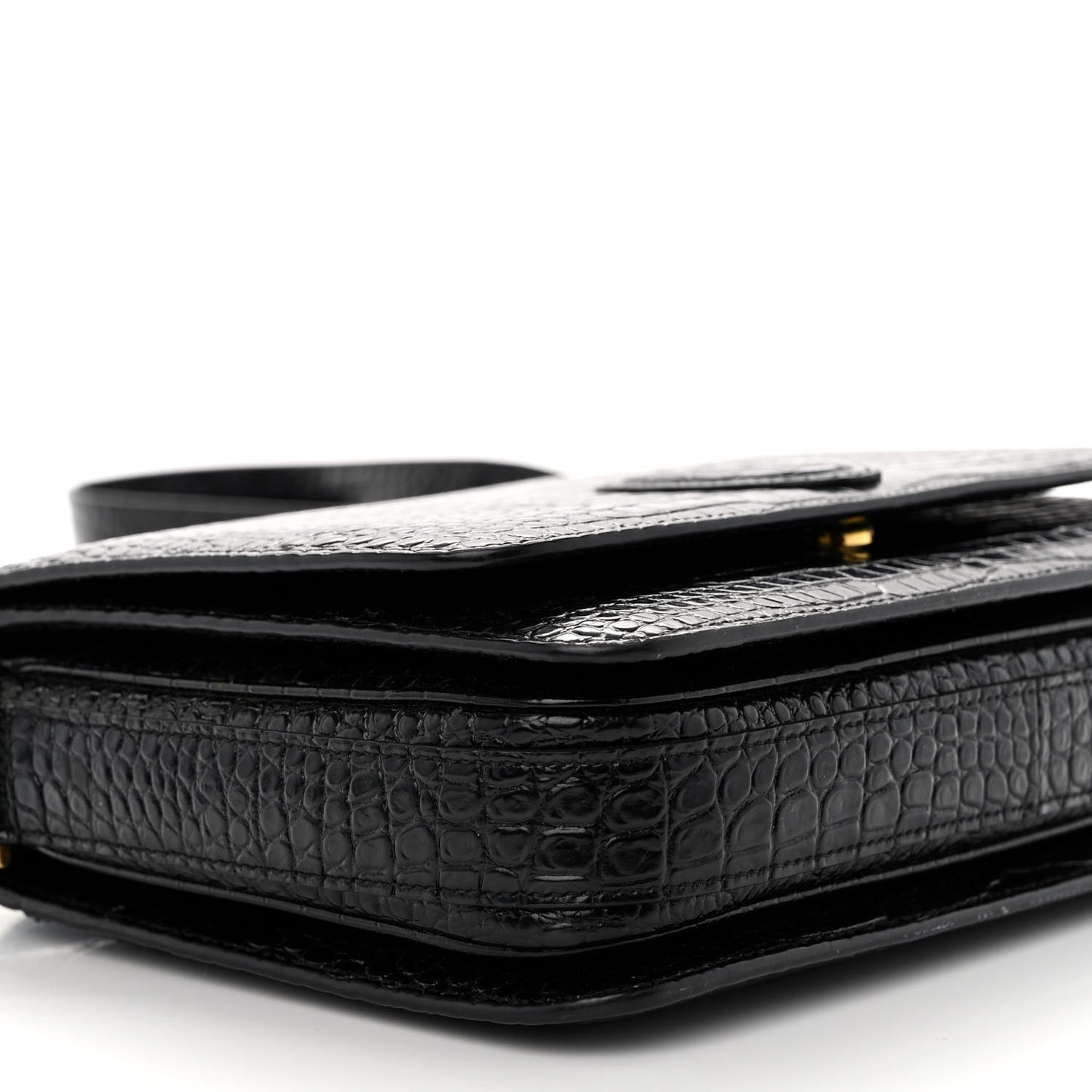 Calfskin Crocodile Embossed New Besace Crossbody Bag Black