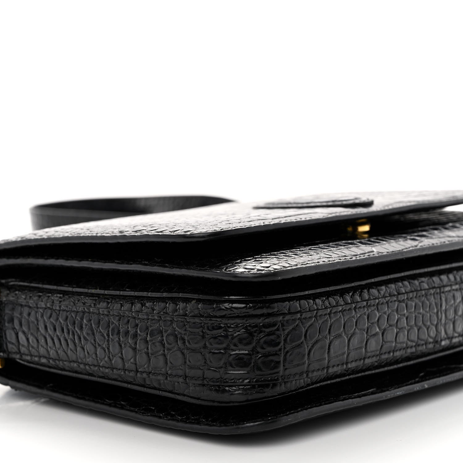 Saint Laurent Calfskin Crocodile Embossed New Besace Crossbody Bag Black 9 of 12