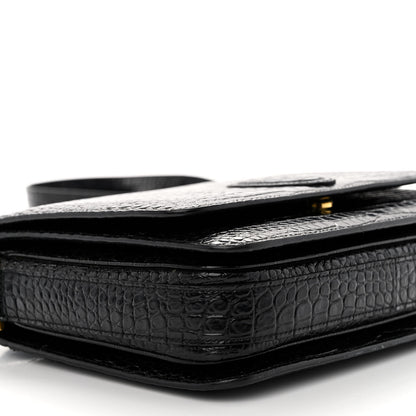 Saint Laurent Calfskin Crocodile Embossed New Besace Crossbody Bag Black 9 of 12