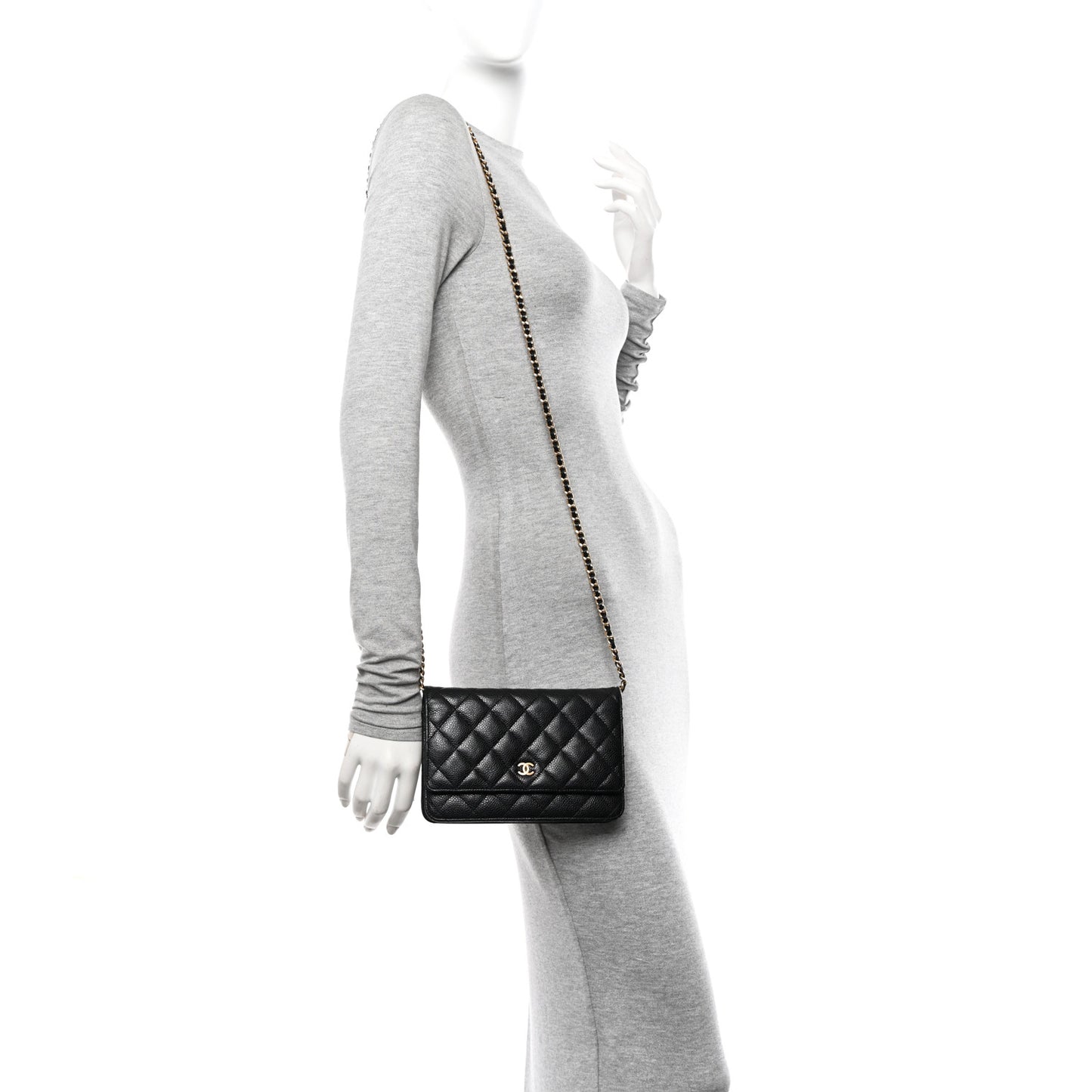 Caviar Quilted Wallet on Chain WOC Black