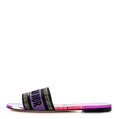 Christian Dior Canvas D-Flower Pop Embroidered Dway Flat Slide Sandals 37.5 Pink Purple Multicolor 1 of 8