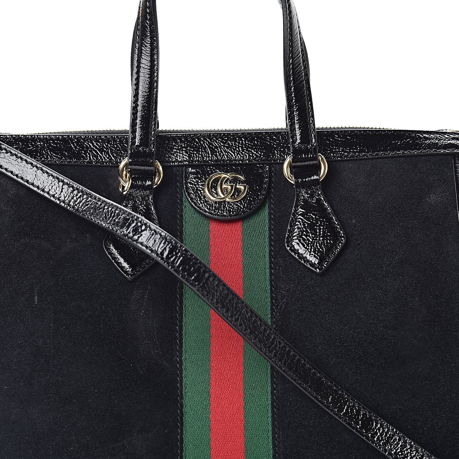 Gucci Suede Patent GG Web Medium Ophidia Tote Bag Black 8 of 11