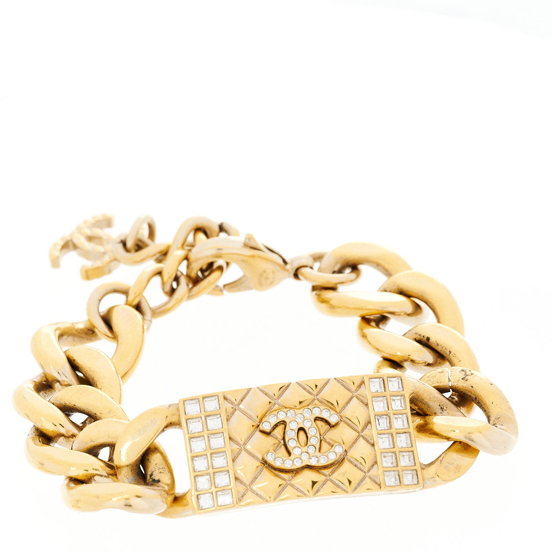 Crystal CC Chain ID Bracelet Gold