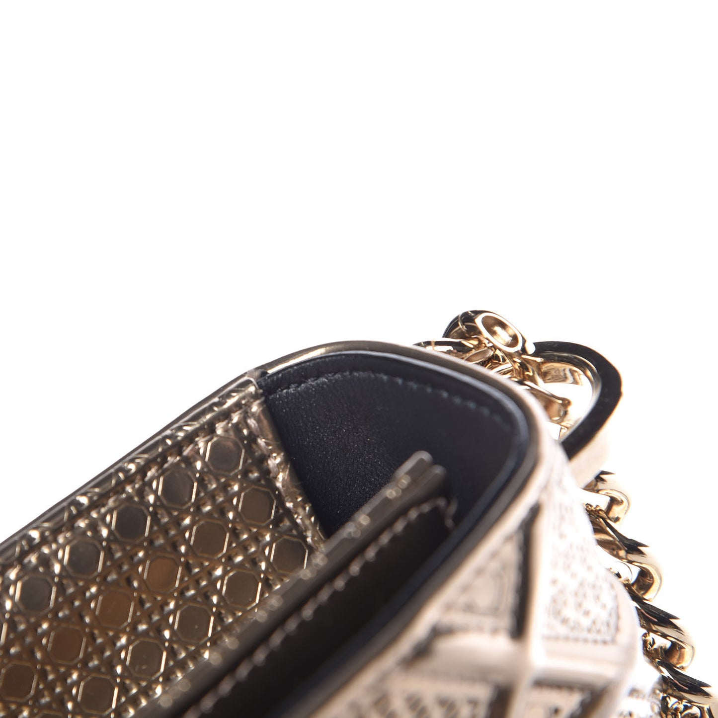 Metallic Patent Micro-Cannage Medium Diorama Flap Bag Gold
