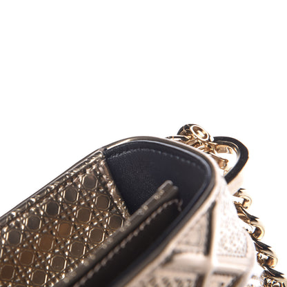 Christian Dior Metallic Patent Micro-Cannage Medium Diorama Flap Bag Gold 18 of 19