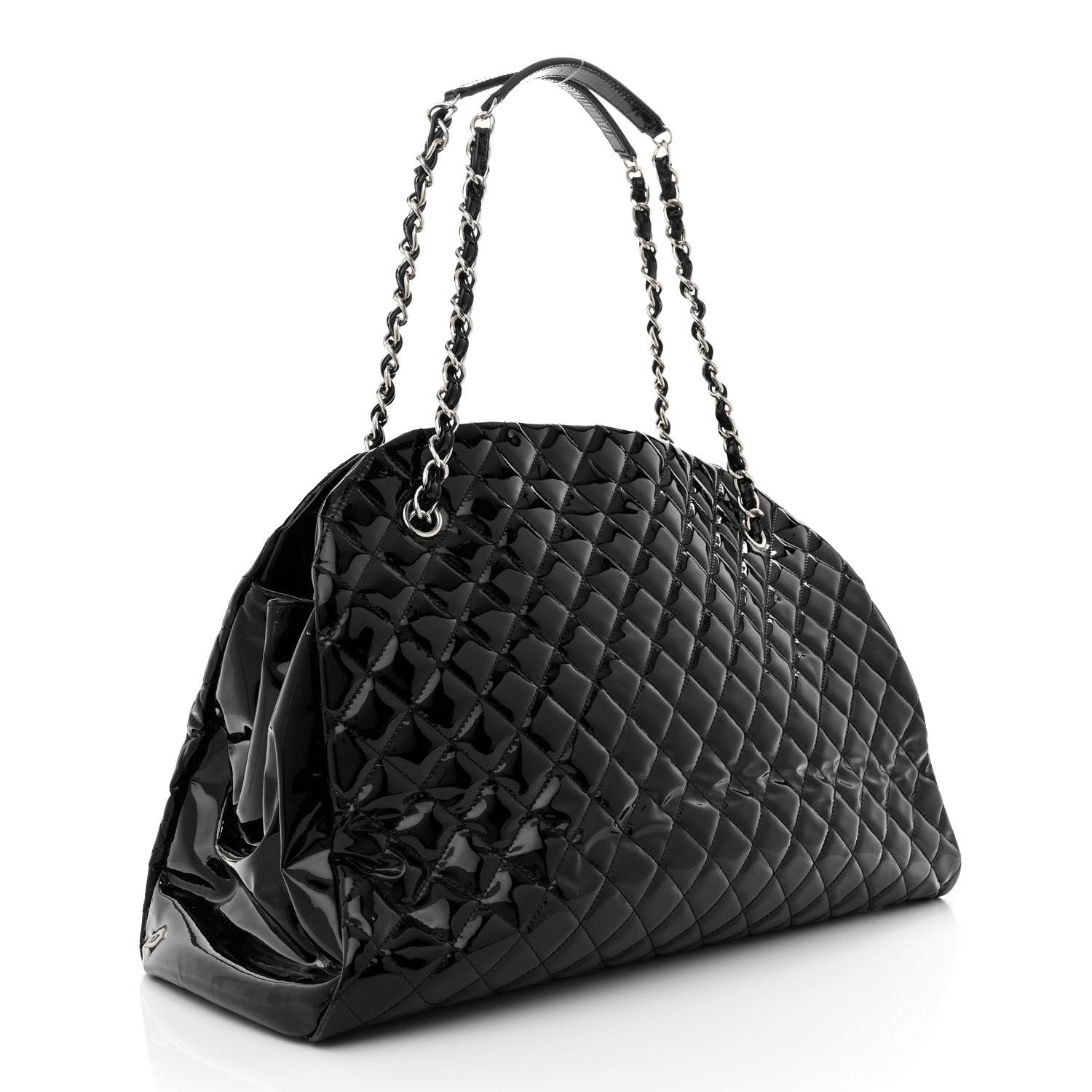 Chanel Patent Quilted Maxi Just Mademoiselle Bowling Bag Black 3 of 16