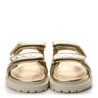 Christian Dior Laminated Sheepskin Cannage Dioract Sandals 39.5 Pale Gold 3 of 11