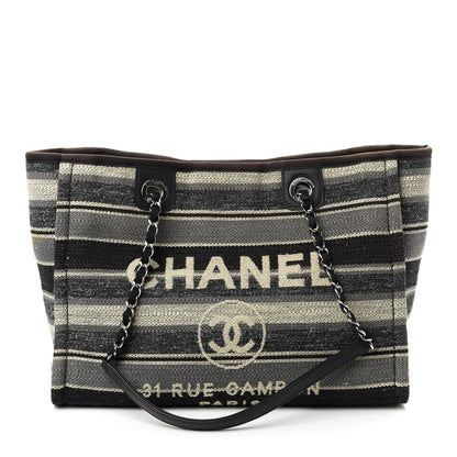 Chanel Striped Canvas Small Deauville Tote Dark Grey 1 of 10