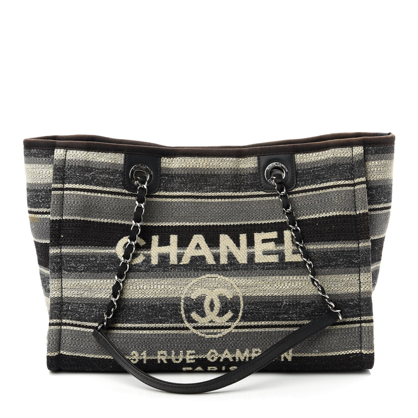 Striped Canvas Small Deauville Tote Dark Grey