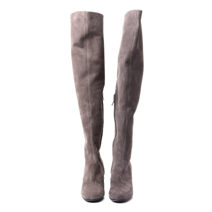 Saint Laurent Suede Babies Over The Knee Boots 36 Road Grey 3 of 7