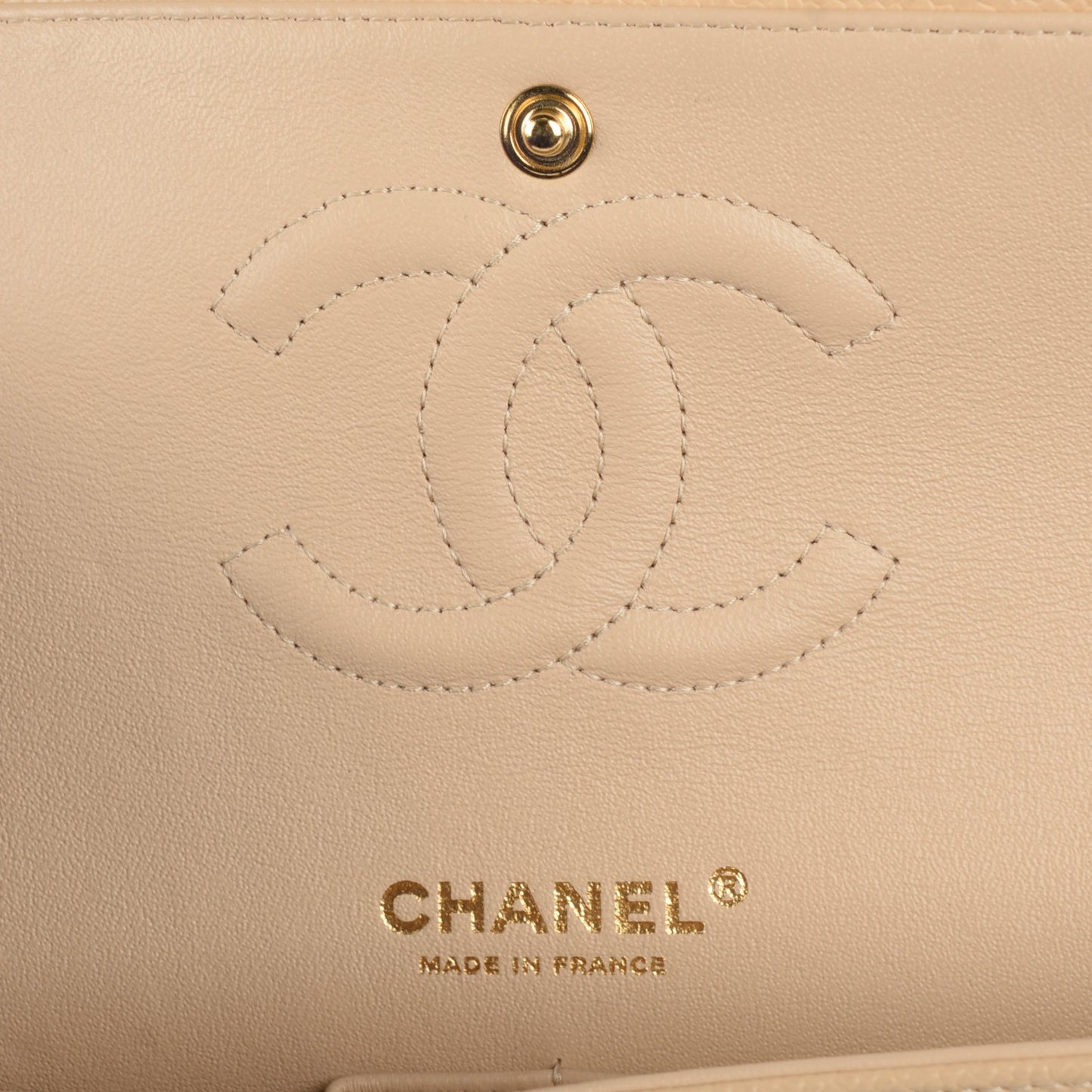 Caviar Quilted Medium Double Flap Beige Clair