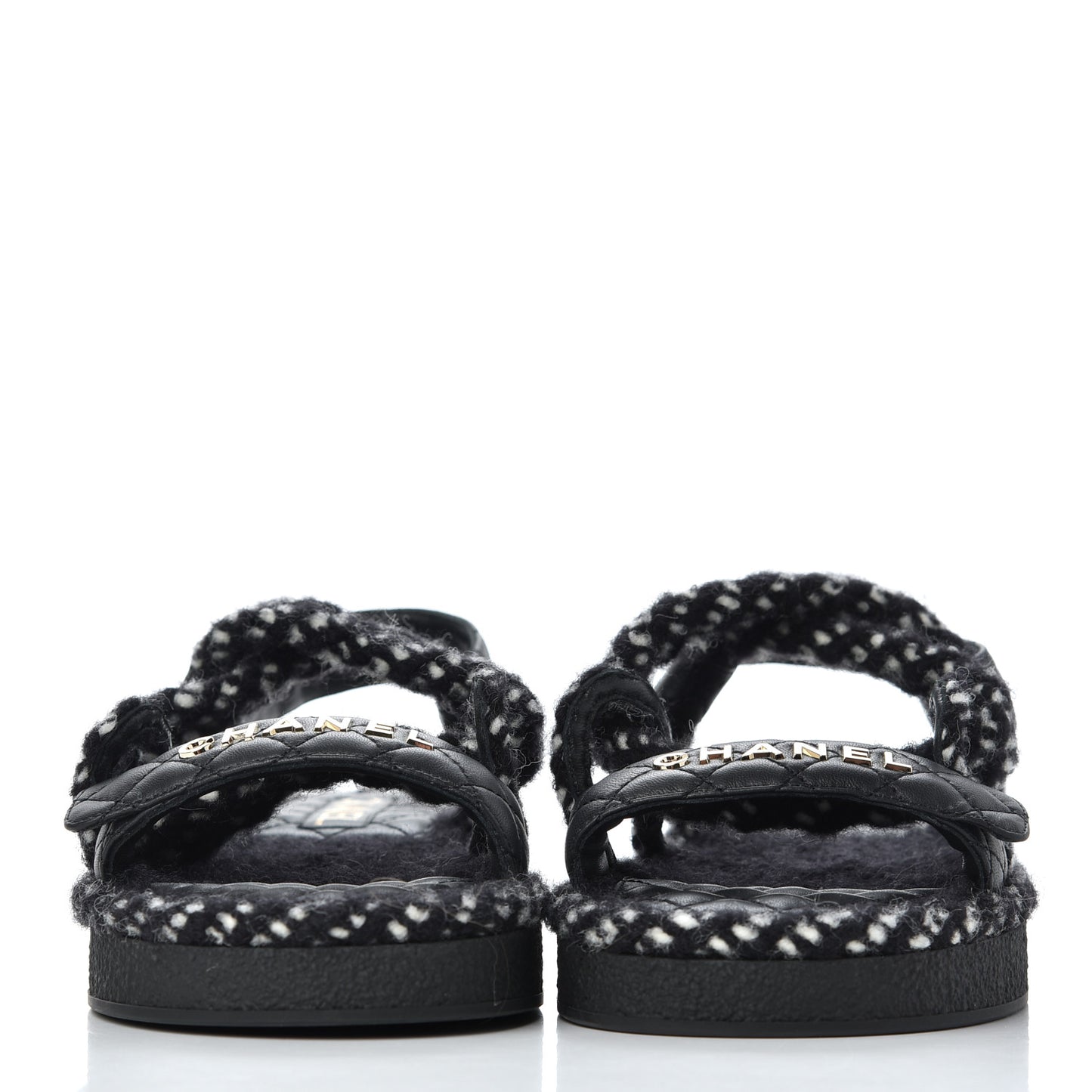 Cord Lambskin Quilted Logo Sandals 39 Black White