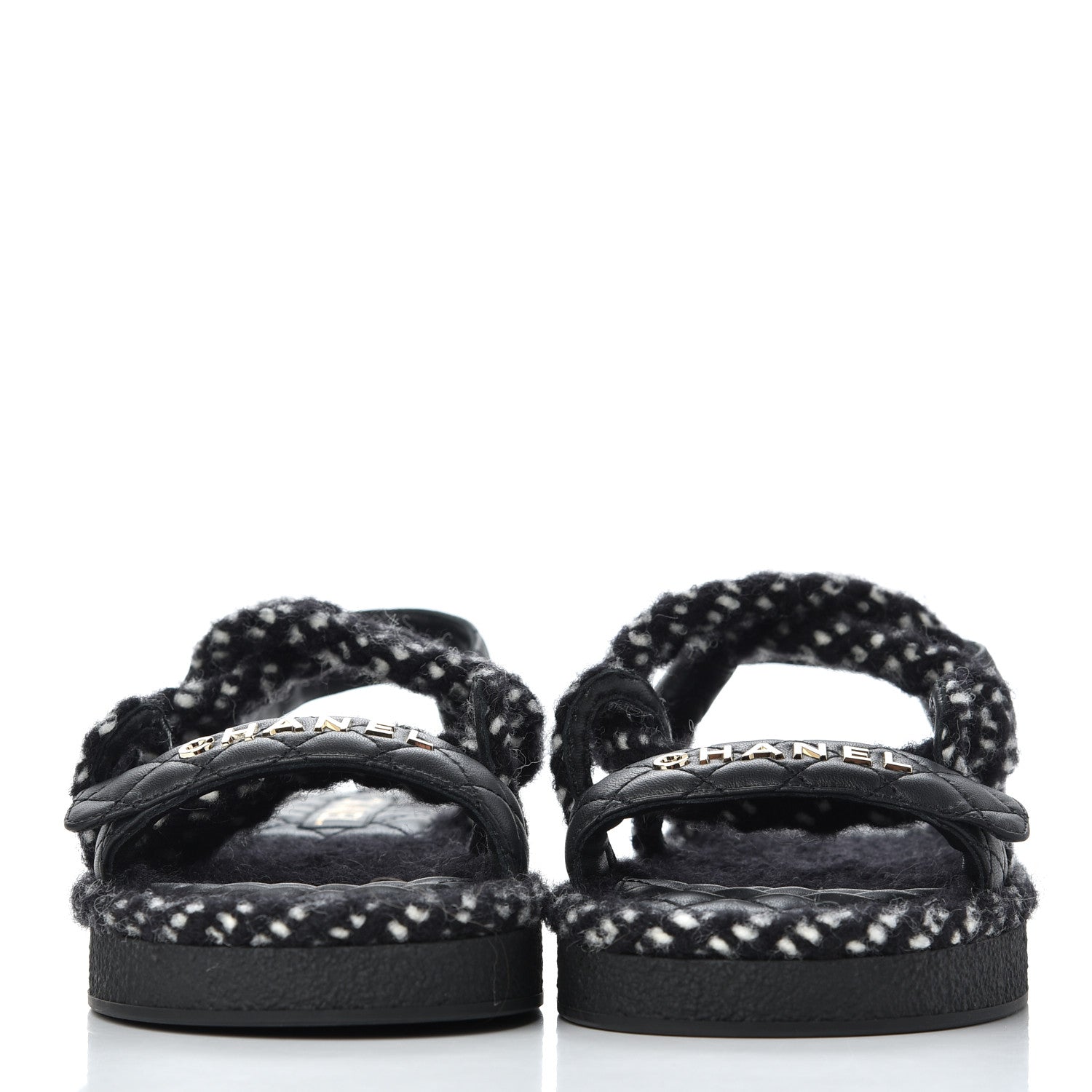 Chanel Cord Lambskin Quilted Logo Sandals 39 Black White 2 of 10