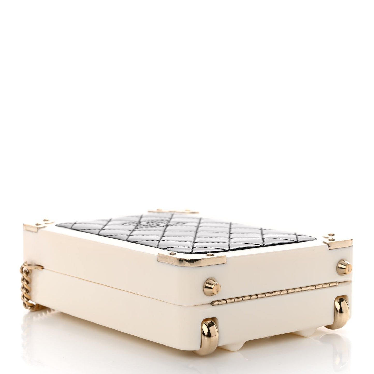 Plexiglass Patent Evening In The Air Mini Trolley Minaudiere Clutch Black White