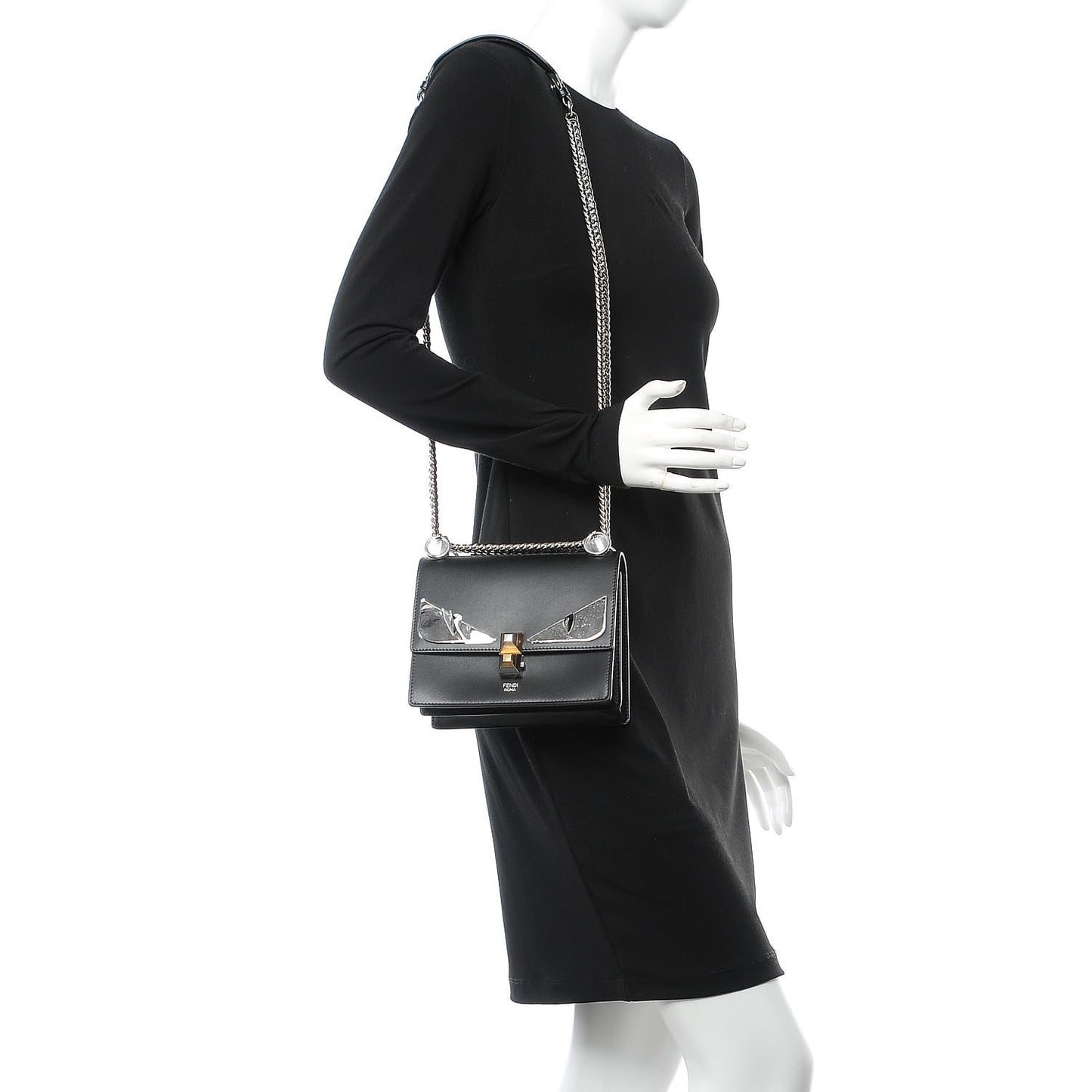 Vitello Liberty Lucido Metal Monster Eyes Studded Small Kan I Shoulder Bag Black