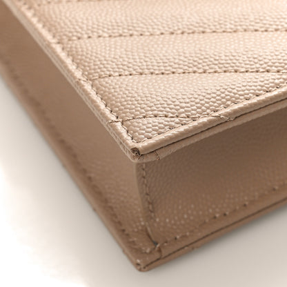 Saint Laurent Grain De Poudre Matelasse Chevron Monogram Envelope Chain Wallet Dark Beige 7 of 9