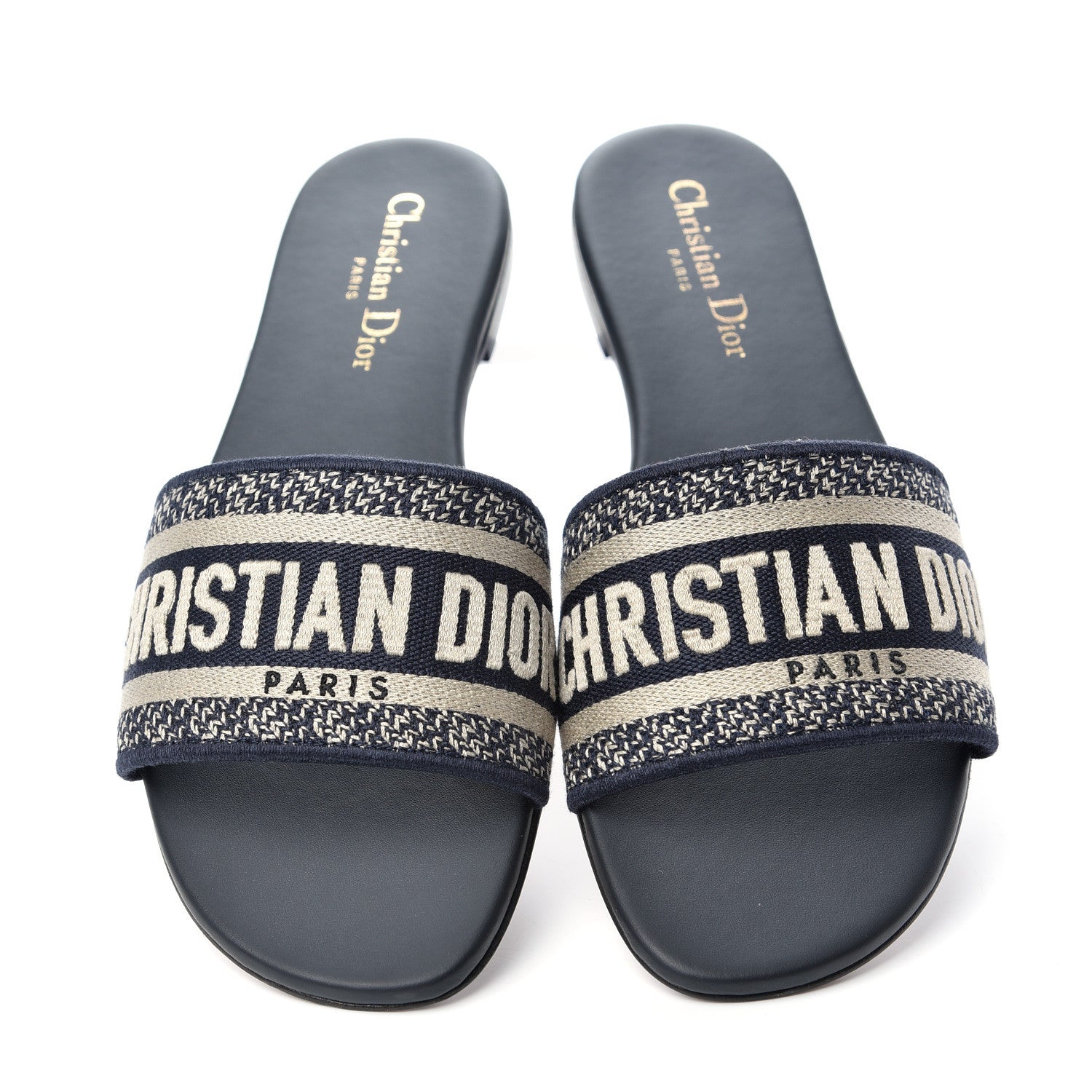 Christian Dior Canvas Embroidered Dway Mules Slide Sandals 39 Deep Blue 5 of 11
